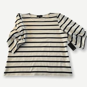 Eloquii Black Striped Puff Sleeve Top SZ 20